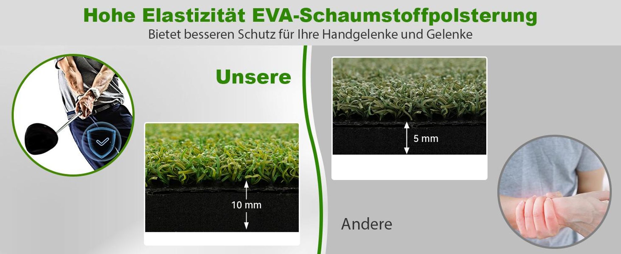 COSTWAY Golf Übungsmatte inkl. 2 Gummi-Tees und 2 Ausrichtungsstäbe, Golfmatte mit 6 Abschlagpositionen, für Indoor und Outdoor 152 x 117 cm, 25 mm