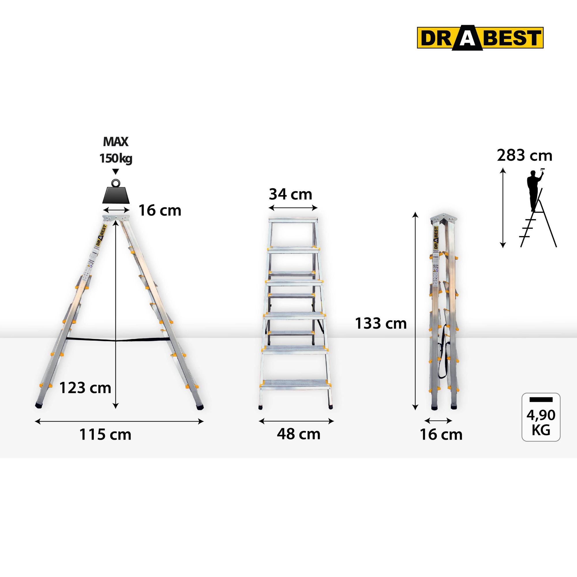 DRABEST, Leiter, Leitern, Leiter, Aluminiumleiter, Klappleiter, doppelseitige Leiter, trittleiter