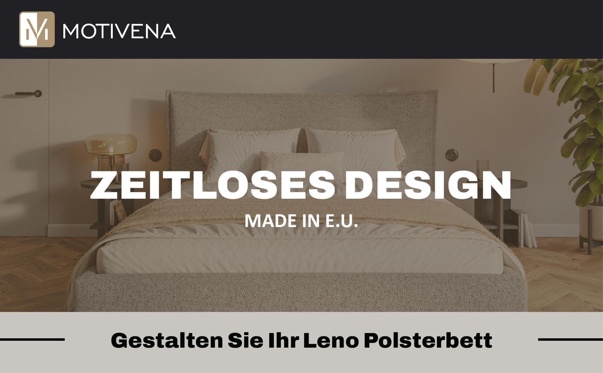 MOTIVENA Leno Polsterbett 120x200 mit Bettkasten, Holz Lattenrost, Bett 120x200 Beige Strukturstoff (Puente 06)