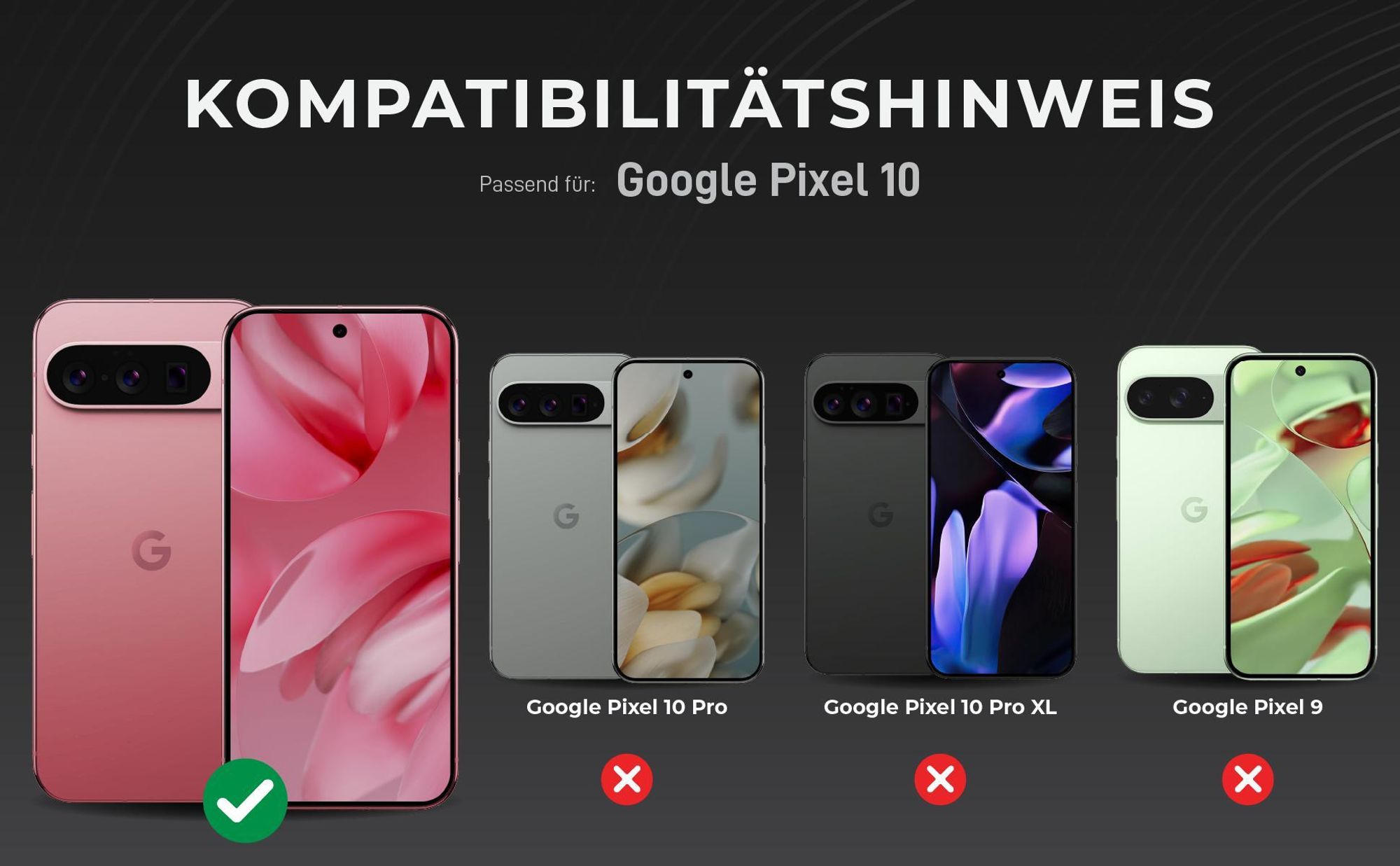 Kompatibilitätshinweise Kameraglas für Google Pixel 10