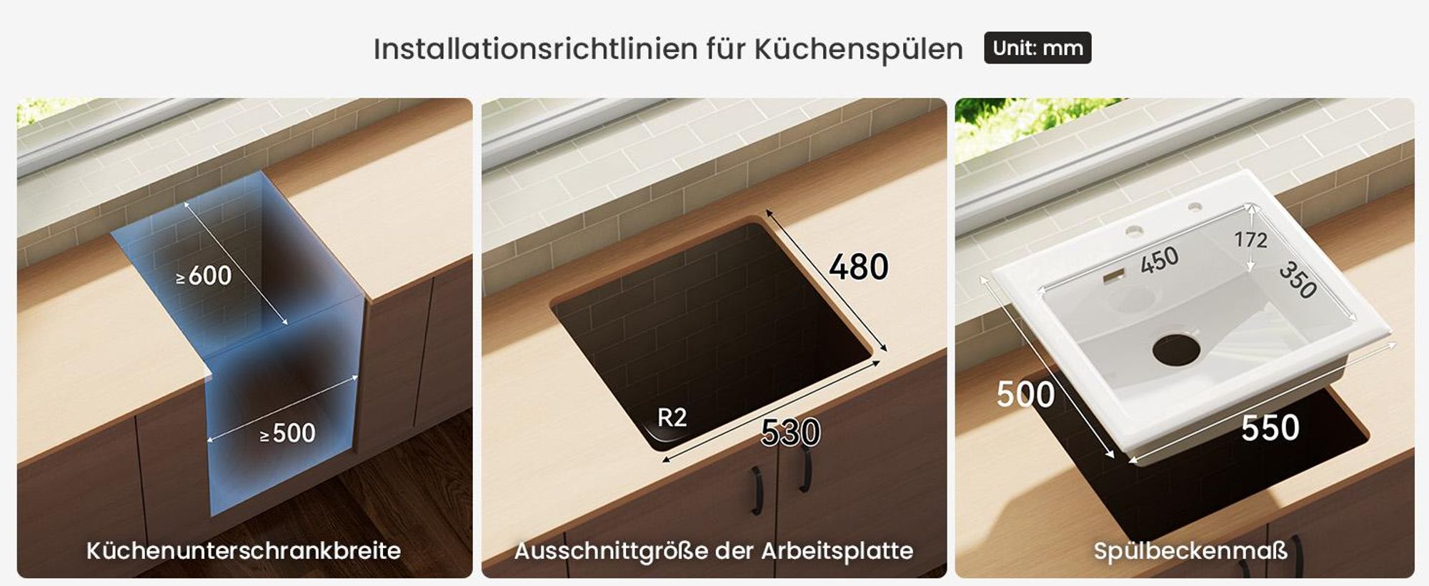 Keramikspüle 55x50 cm Küchenspüle, kratzfest & pflegeleicht Einbauspüle Spülbecken Weiß, Cecipa MAX Keramik Einzelbecken, hitzebeständig, porenfrei