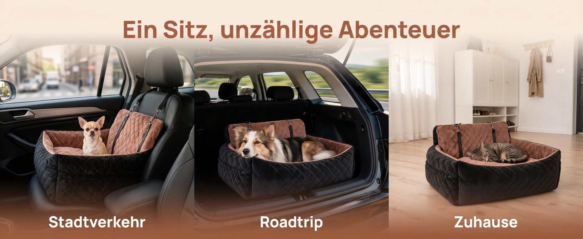 Hundesitz Auto für große/mittlere Hunde XXL , Universal Hundebett Autositz, mit Sicherungsgurt, Abriebfest, Rutschfest & Waschbar, 75 x 50 x 40cm
