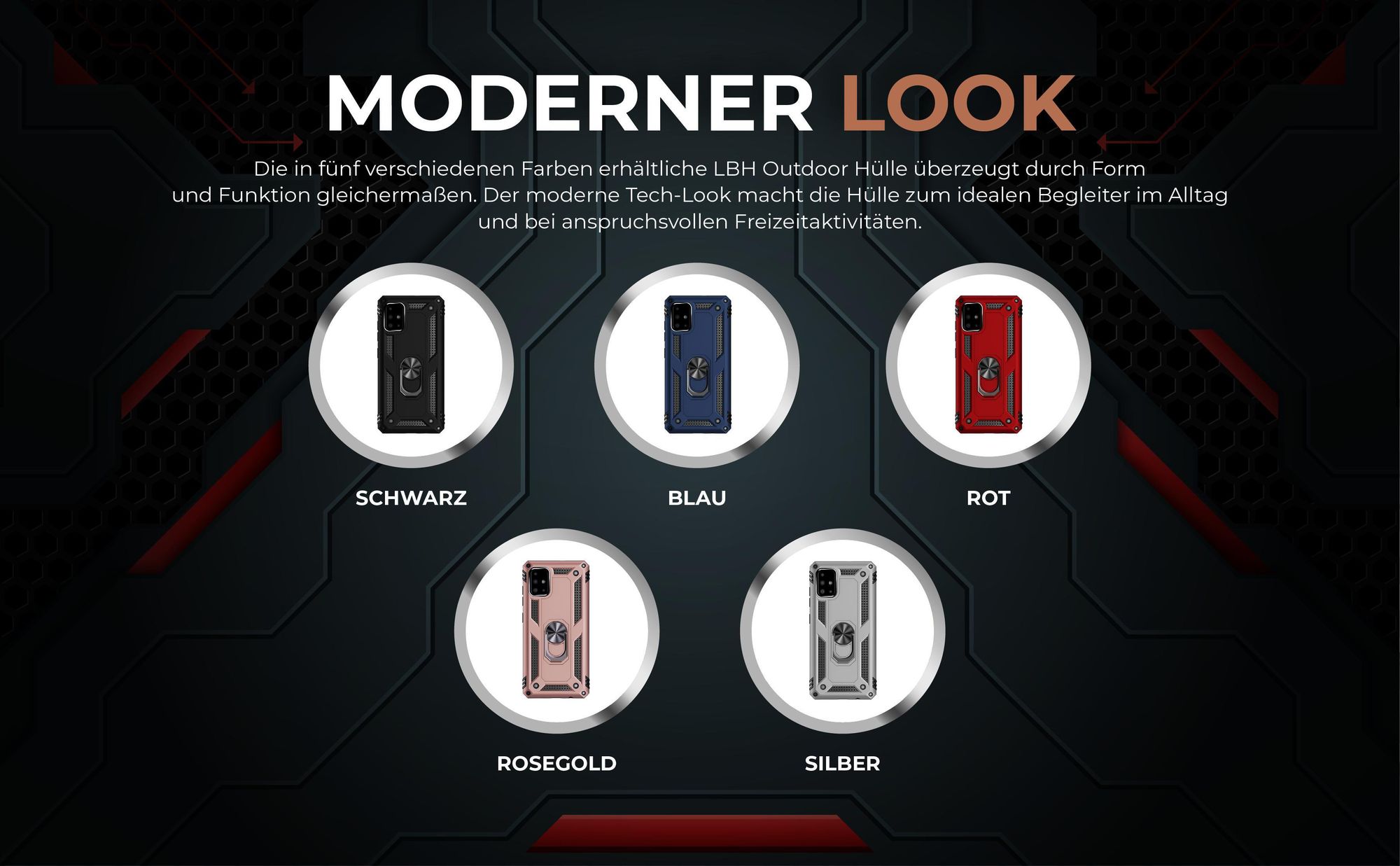 Armorhüllen in Schwarz, Blau, Rot, Rosegold und Silber für Samsung Galaxy A51