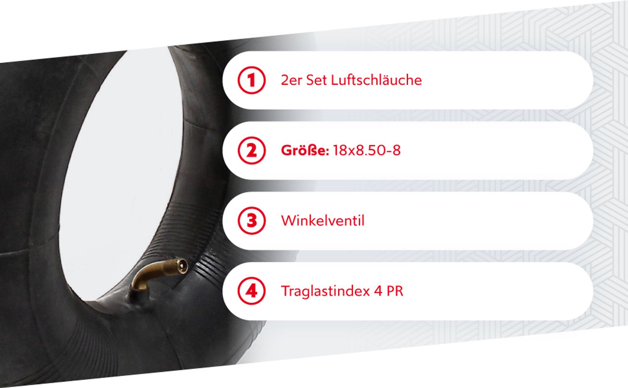 Wiltec 2x Luftschlauch Aufsitzmäher 18x8.50-8 Reifenschlauch Winkelventil Rasentraktor