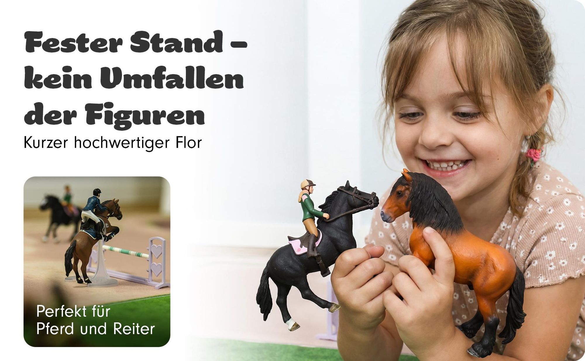 Pferde Spielteppich Großer Reiterhof Größe: 200cm x 160cm - Teppich Jungen & Mädchen Kinderzimmer, Kinderteppich für z.B. Schleich®, CollectA® Figure