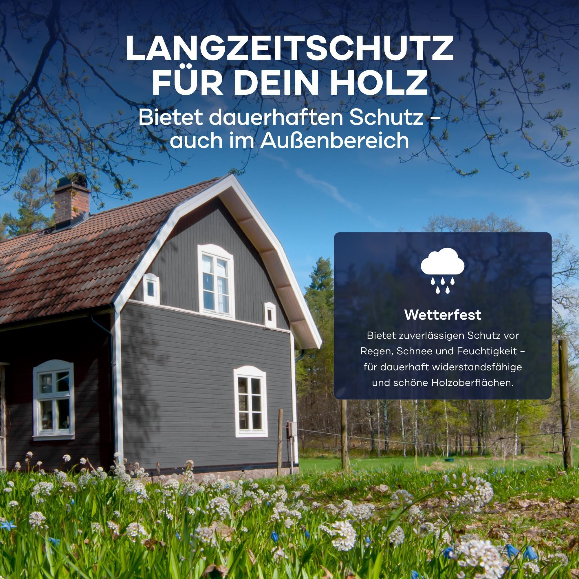 Plid Holzfarbe Anthrazitgrau 5l + Pinselset 3-tlg. / Innen & Außen - Wetterschutzfarbe Holzfarbe Außen - Dauerhafte Holzschutzfarbe - Holzlack