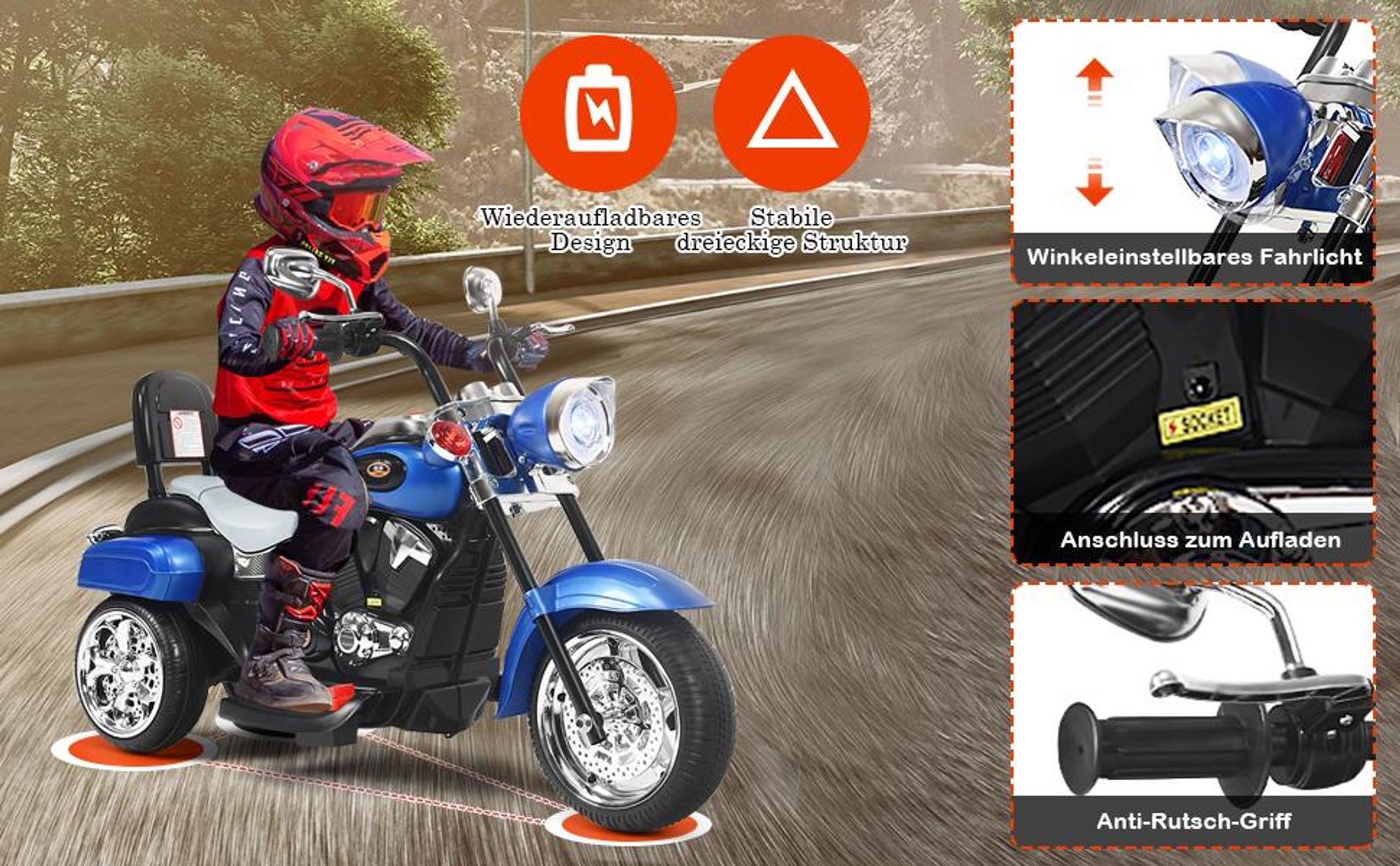 Elektromotorrad 6V, Kindermotorrad ab 3 Jahren, Elektro-Motorrad mit einstellbaren Scheinwerfern & Hupe & Pedalen (Weiß)
