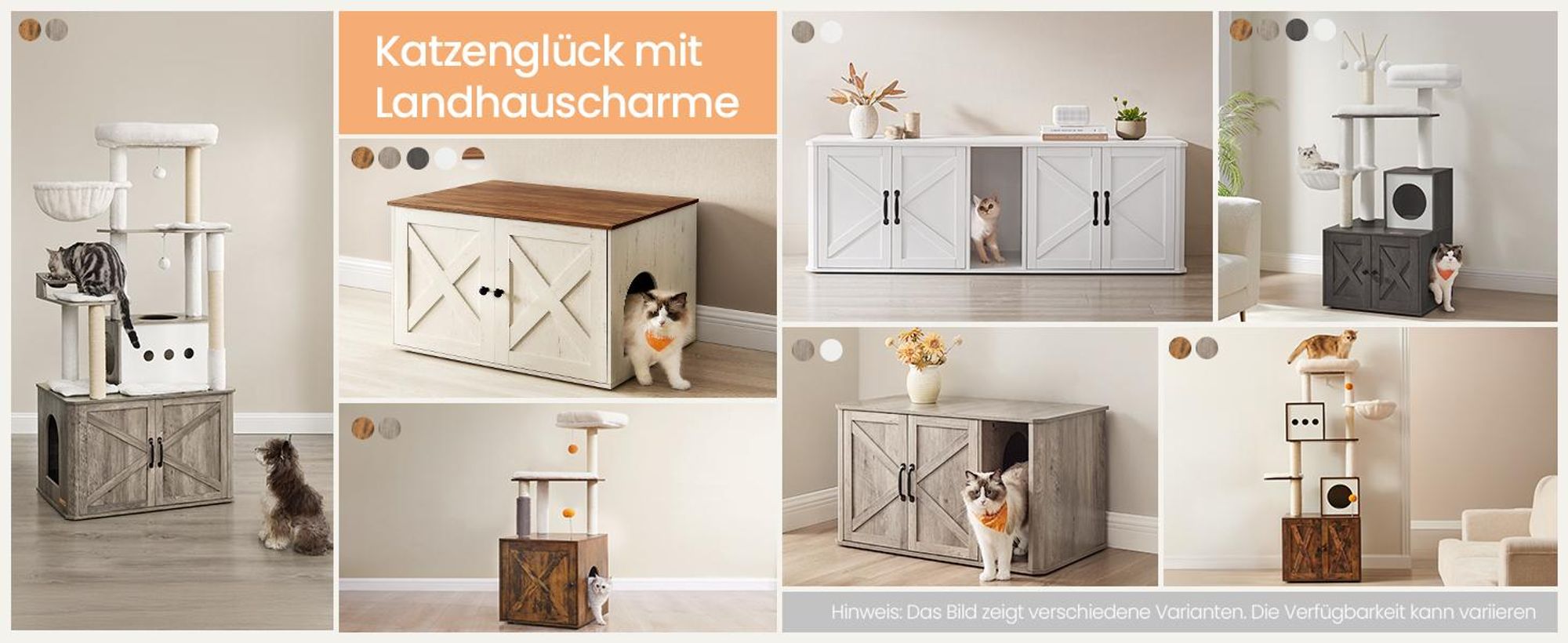 FEANDREA Katzentoilette,80x53x49,2cm,mit herausnehmbarem Trennwand honigbraun-vintageweiß