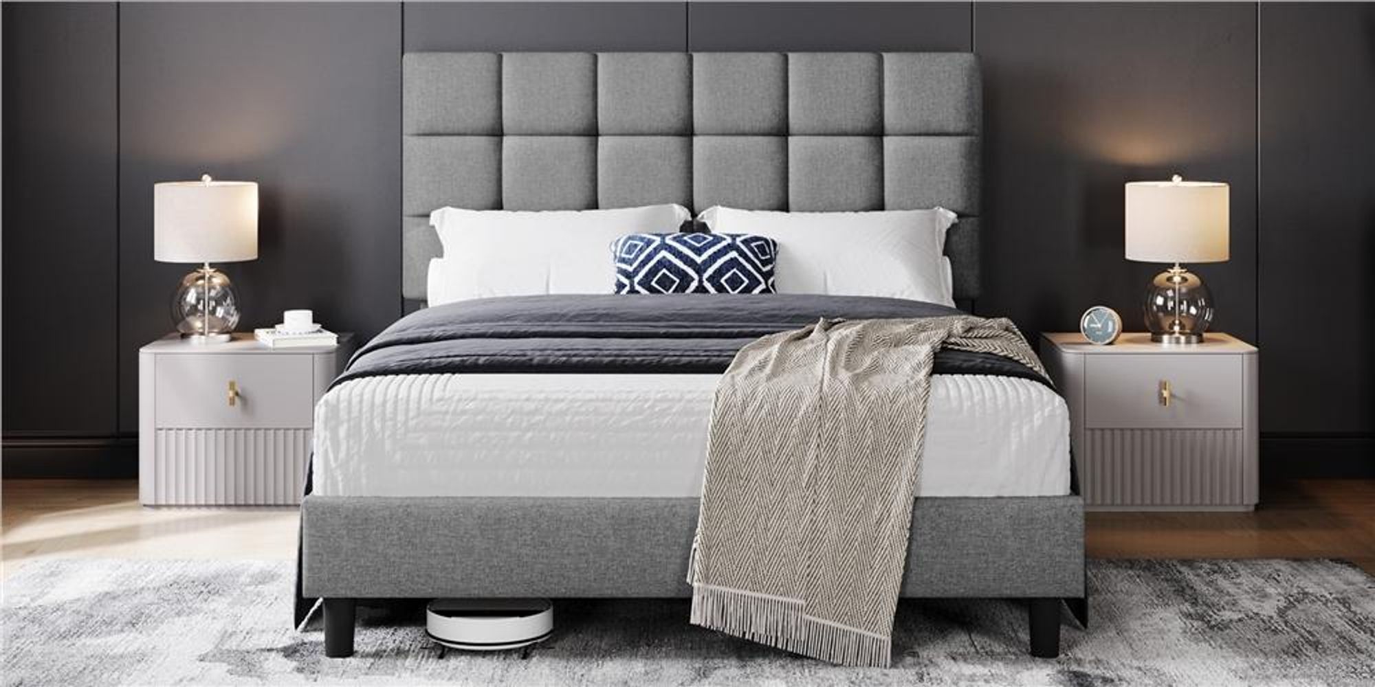 Yaheetech Polsterbett Doppelbett mit Höhenverstellbarem KopfteilStabiler Bettrahmen Stoffbett mit Lattenrost Bettgestell 160x200 cm Hellgrau