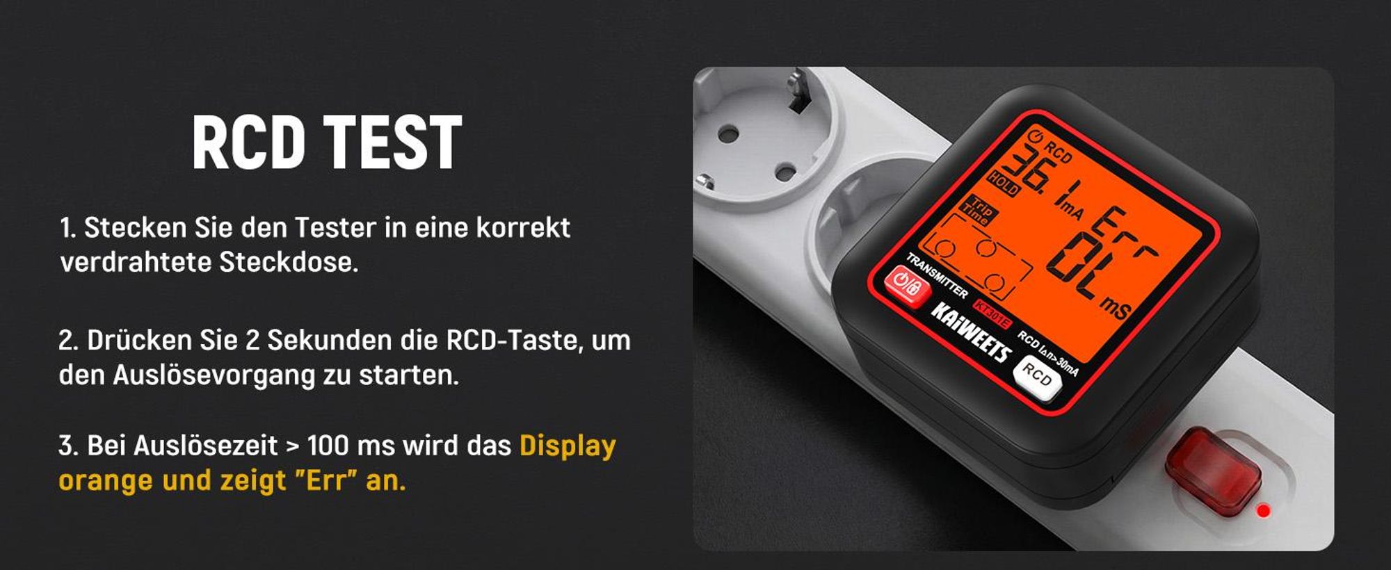 KAIWEETS KT301E Hľadač Ističov s LCD | Tester Zásuviek a RCD Skúšačka