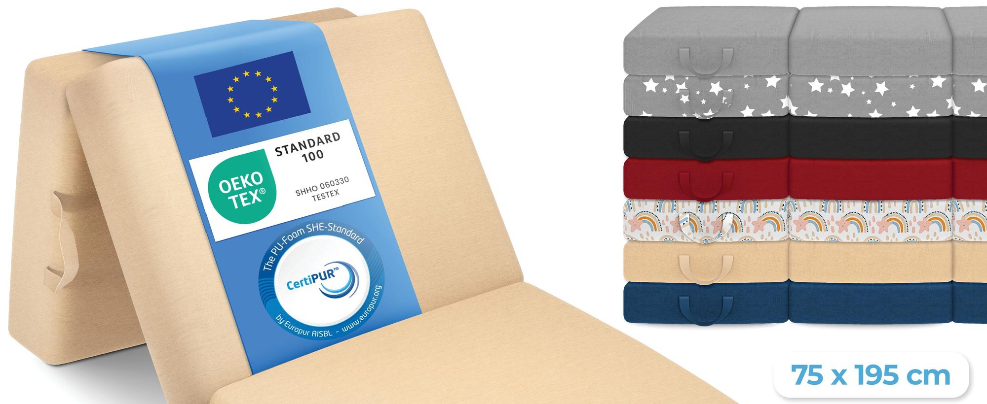 ELONEO Opklapbare matrassen, gastenmatrassen, 3-delige opvouwbare matrassen, extra dik schuim (15 cm), geschikt voor mensen met rugproblemen, opvouwbaar, (crèmekleur)