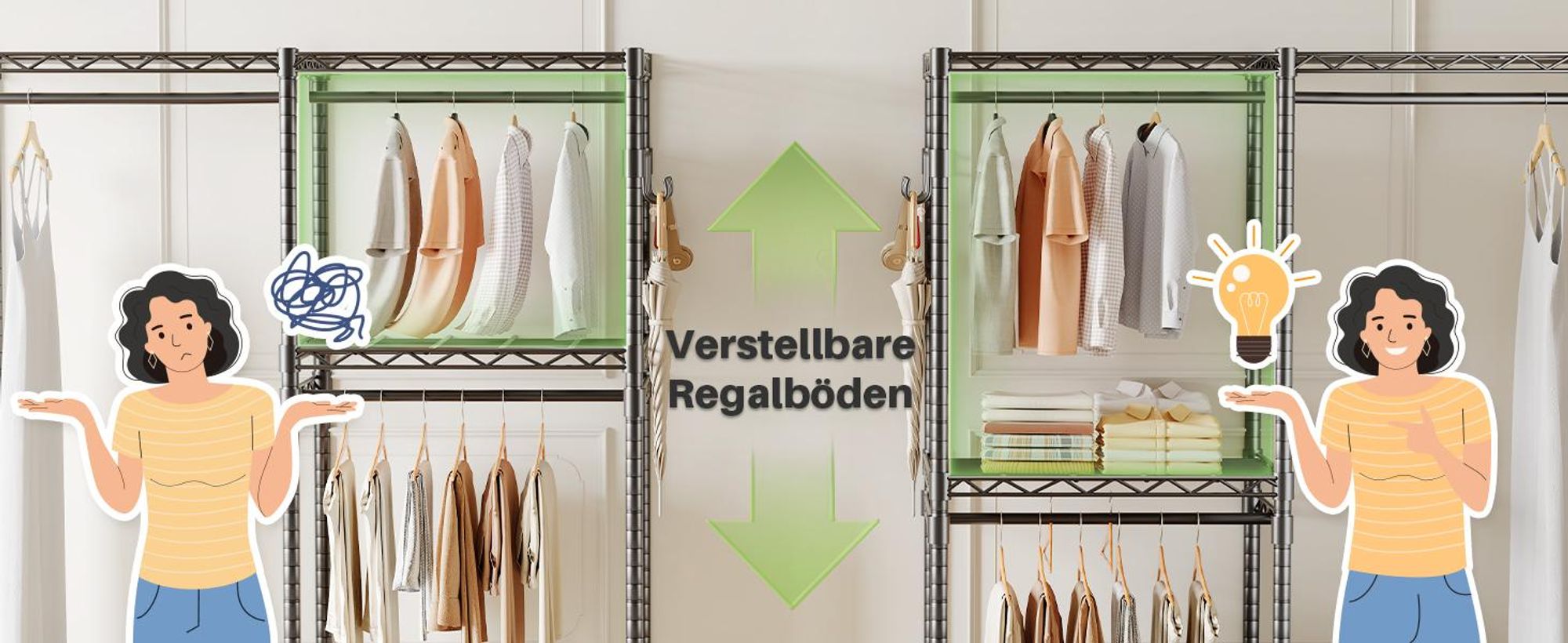 HOKEEPER Kleiderständer, robuster Schrankständer zum Aufhängen von Kleidung, Traglast 498 kg, tragbarer, verstellbarer Kleiderschrank