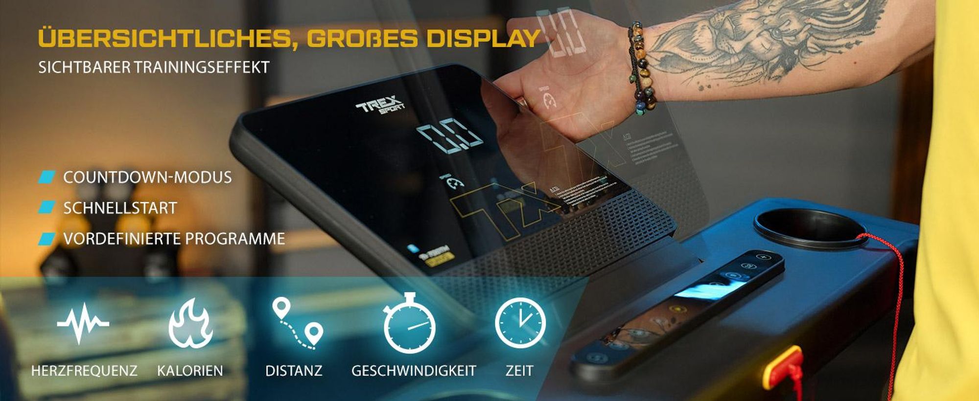 TREX SPORT Laufband für zuhause klappbar elektrisch TX-700TM RUNVO | Treadmill mit LCD-Display, Bluetooth, bis 16 km/h, 15 Programme, 2 PS, bis 120kg