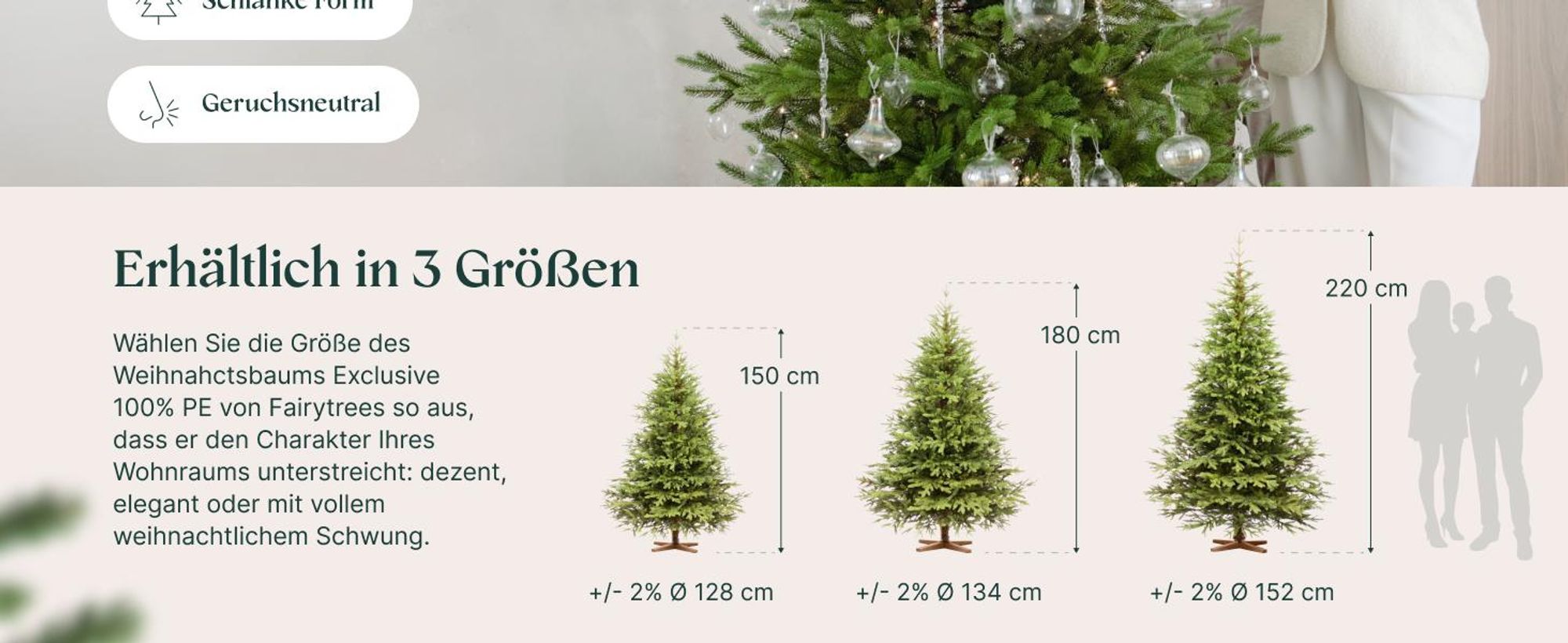 FAIRYTREES Weihnachtsbaum künstlich 180cm Nordmanntanne Exklusiv 100% PE | Tannenbaum Holzständer | EU | Christbaum künstlich mit Naturgetreue Spritzguss Elemente