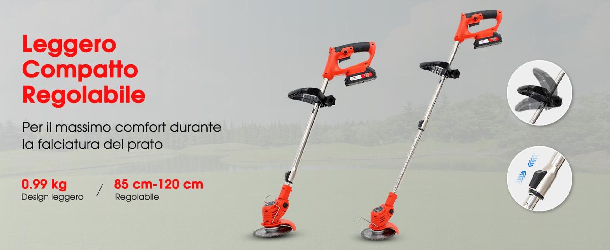OUTIGO Decespugliatore a Batteria, Tagliaerba Elettrico a Batteria da 800 W, Taglia Erba da Giardino Elettrico con 4 Tipi di Lame,tosaerba telescopico