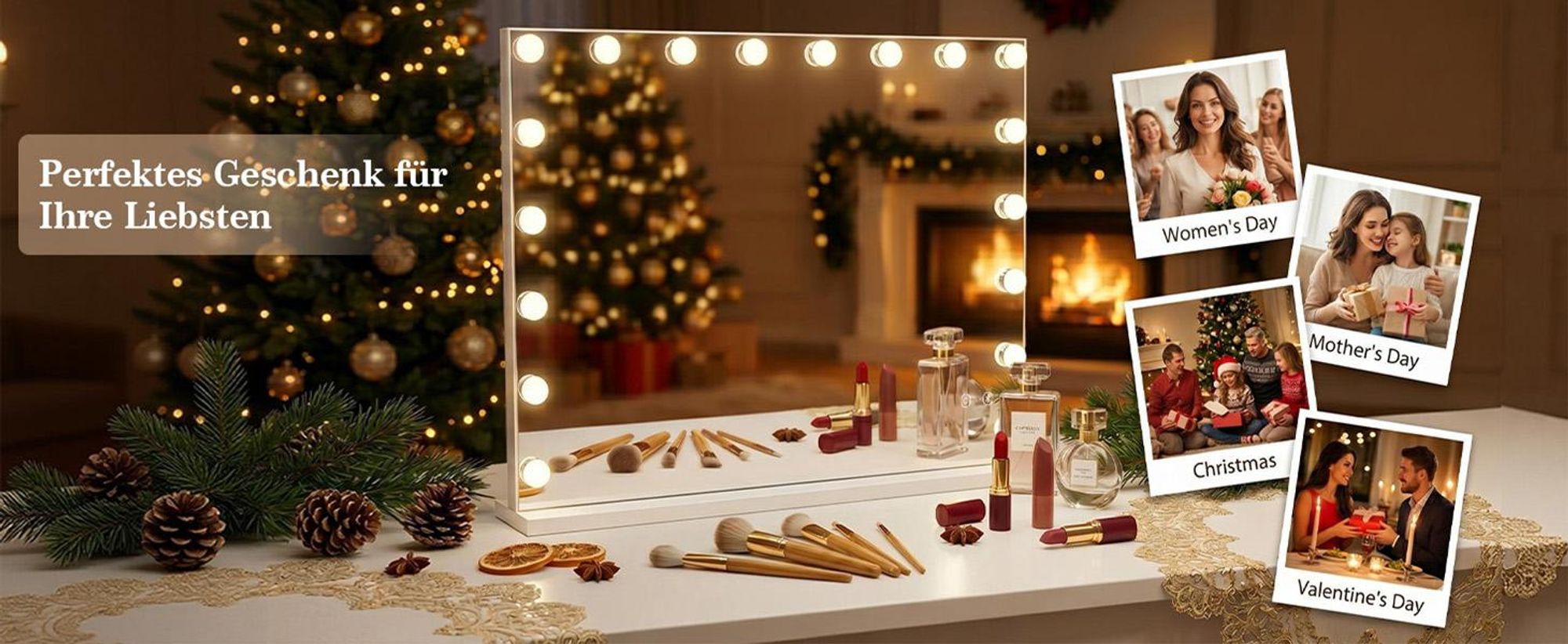 VANITII Hollywood Schminkspiegel 80cm x 58cm mit Beleuchtung 18 Dimmer Leuchten 3 Lichtmodus Bluetooth Kosmetikspiegel für Badzimmer Schminktisch Weiß