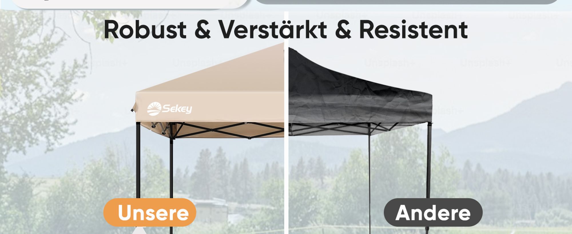 Sekey Faltpavillon 3x3 mit 4 Seitenwänden und mit 4 Sandsäcke, Wasserdicht Pop Up Pavillon für Camping, Festival, Events, Picknicks, Taupe