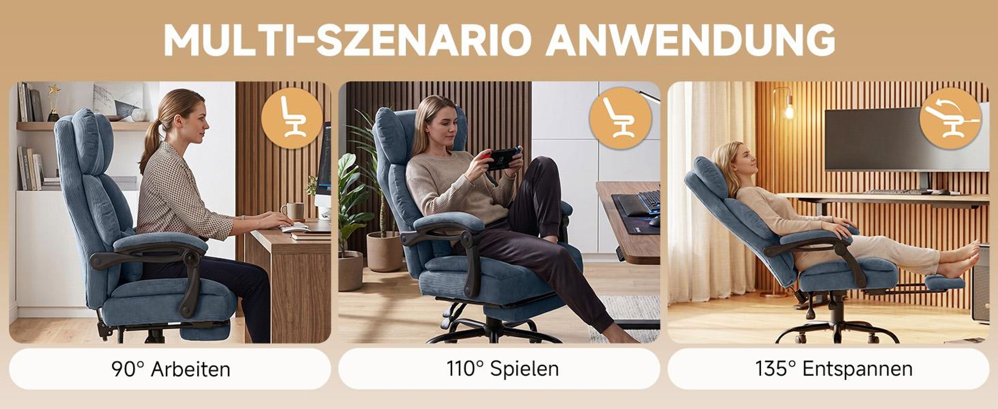 GTPLAYER Gaming Stuhl, Ergonomischer Bürostuhl mit Fußstütze und Lendenstütze, Hochlehner Chefsessel für Große, breiter Computersessel, Höhenverstellb