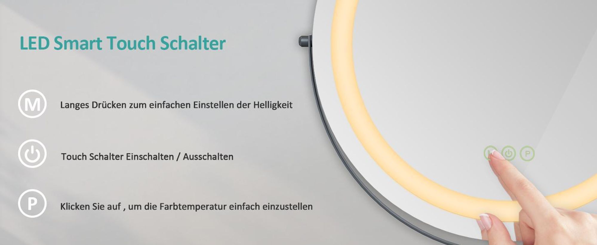 EMKE Schminkspiegel mit Beleuchtung, Hollywood Spiegel mit 3 Lichtfarben, Smart-Touch-Steuerung Schminktisch Spiegel mit Licht 360° drehbar, Einstellbare Helligkeit und Memory-Funktion (Φ400mm, Schwarz)
