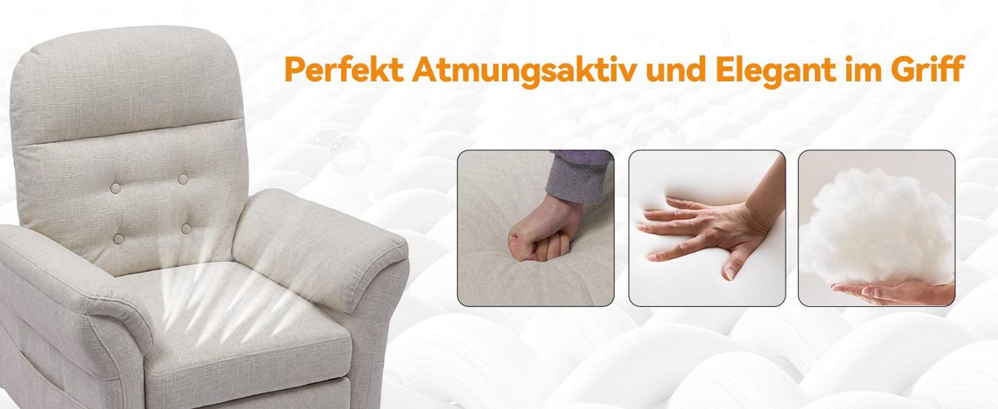 COMHOMA Relaxsessel Fernsehsessel mit Verstellbarer Rückenlehne 4-Gang-Verstellung bis 160°,Federkissen mit Hocker Einzelliege Sessel Wohnzimmer Beige