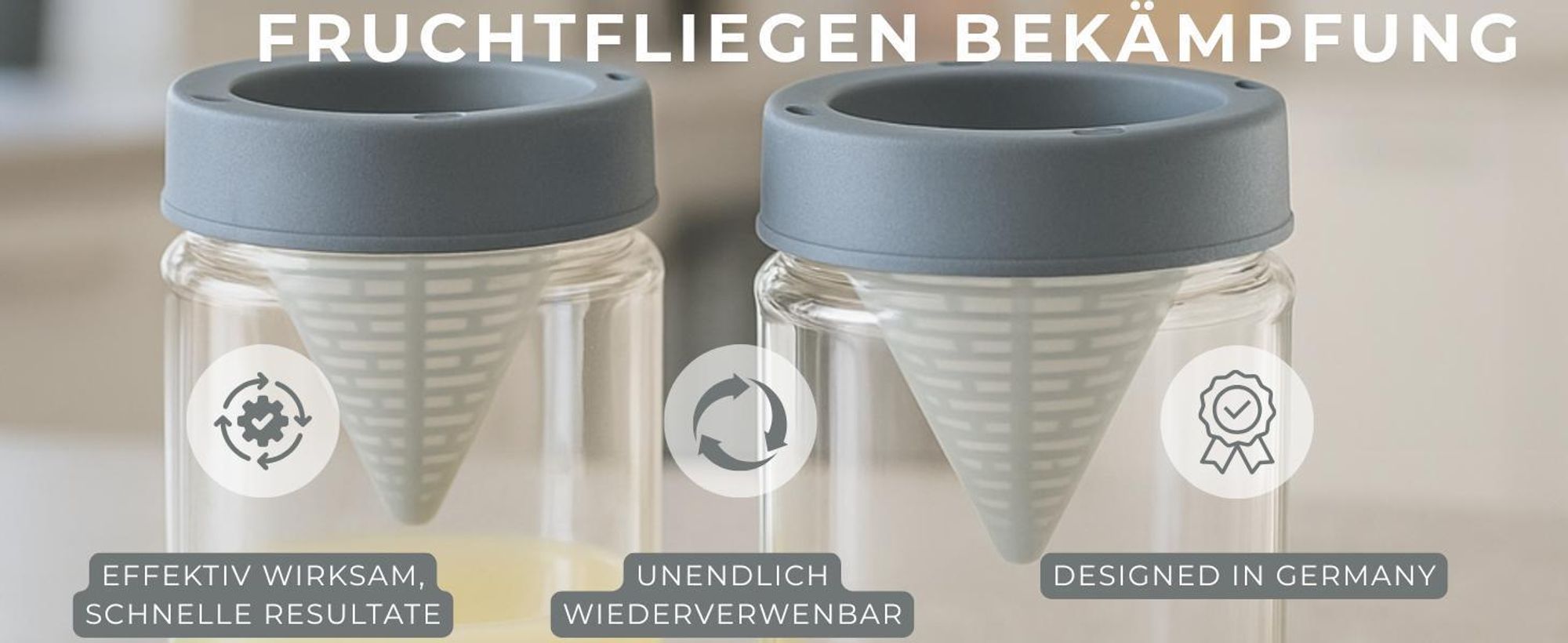 HAVENHAUS Fruchtfliegenfalle dunkelgrau wiederverwendbar 2er Set | Obstfliegenfalle für Küche | Fruchtfliegen dauerhaft loswerden | Fruit Fly Trap