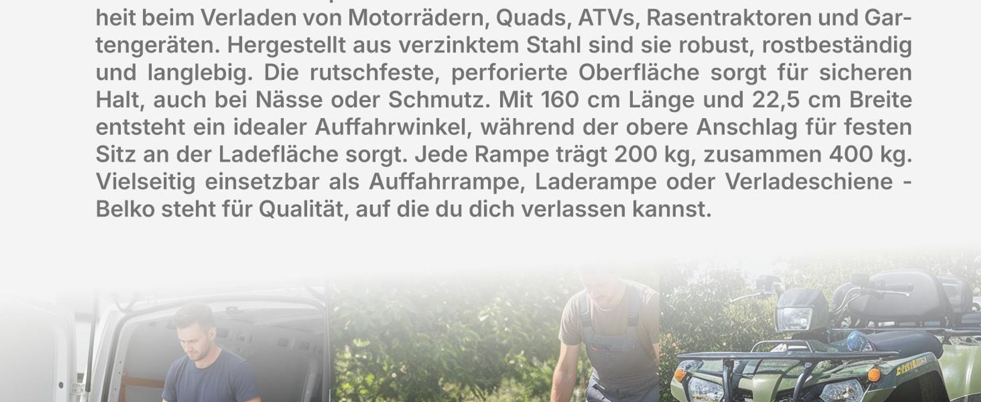Belko® 2X Auffahrrampe 400 kg | 160x23 cm | Verzinkter Stahl | Rutschfest | PKW/Quad/ATV