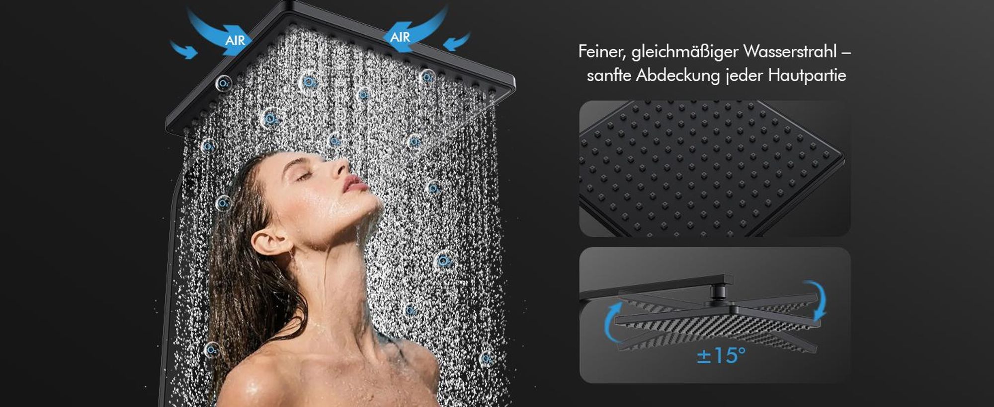 HOMELODY Duschsystem mit Thermostat 38℃ Duscharmatur Schwarz Regendusche Duschset, verstellbare Edelstahl Duschstange Duschset, Messing
