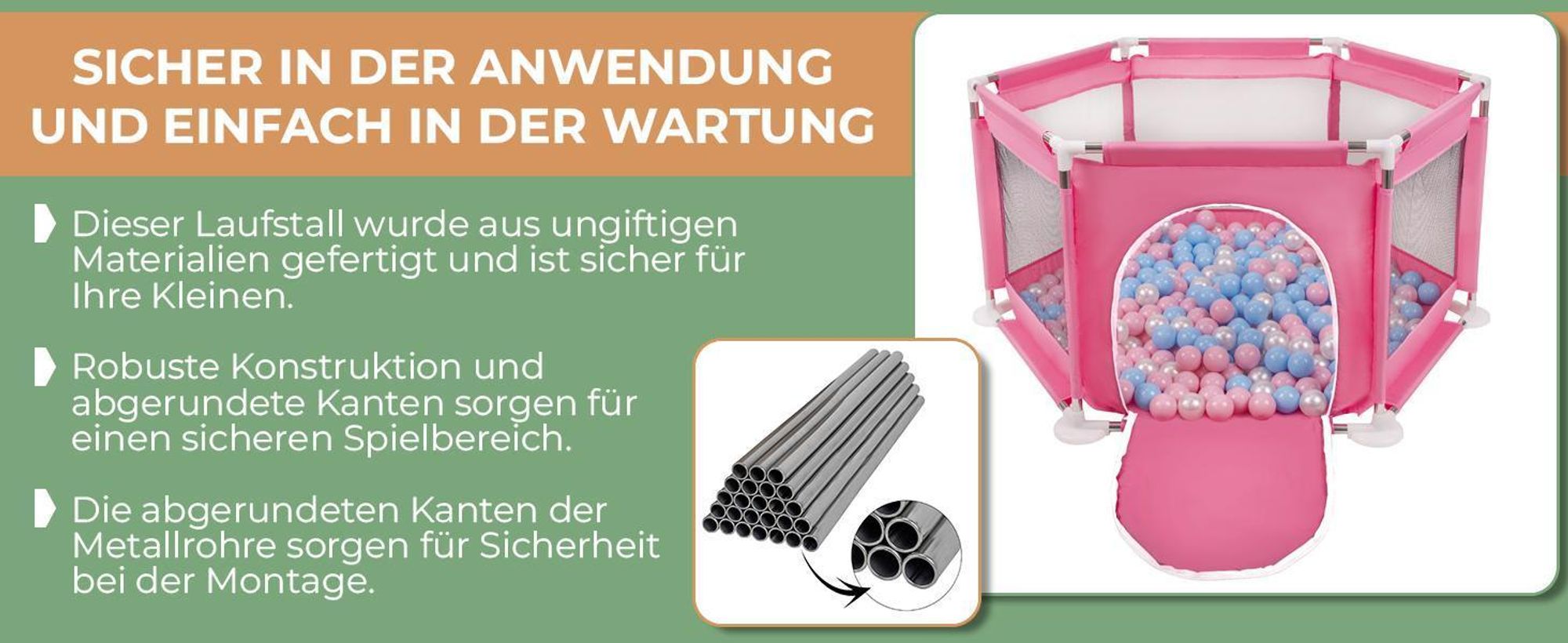 Selonis sechseckiger laufstall mit 100 bälle laufgitter für kinder, grau:perle/grau/transparent/puderrosa