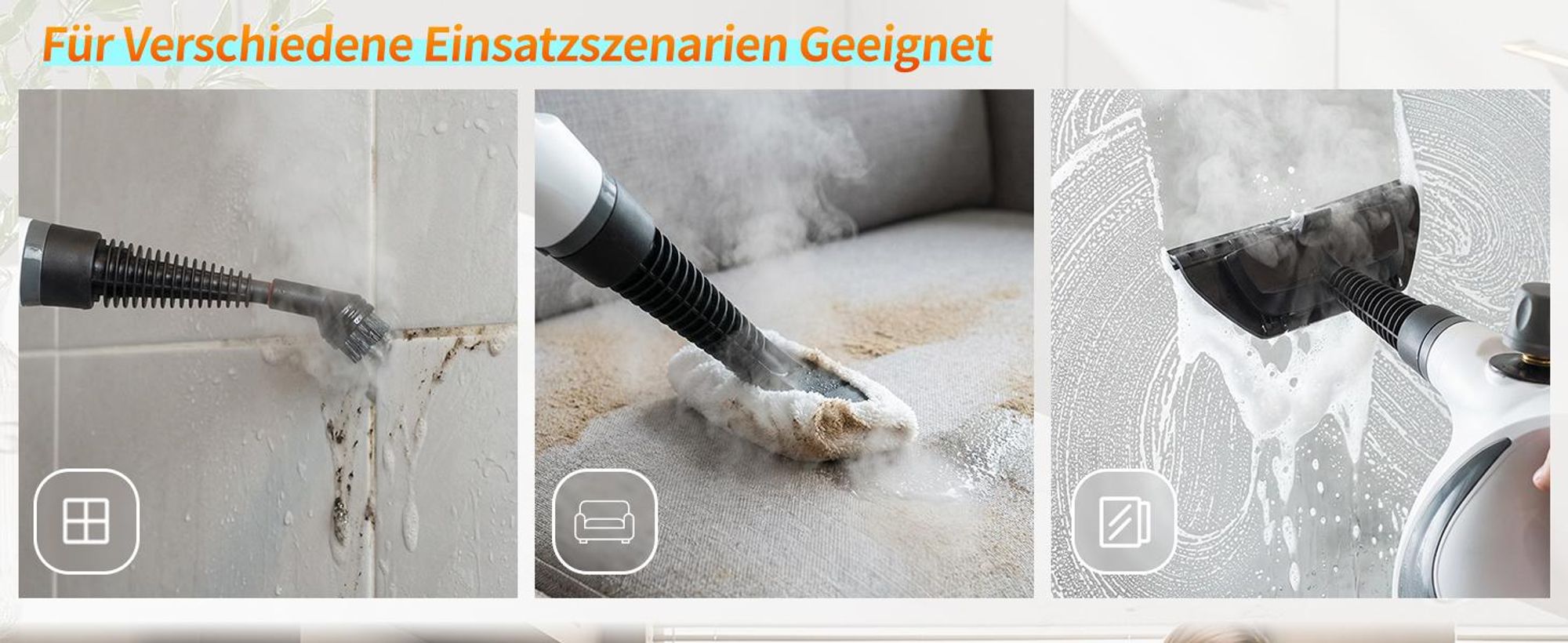 1300W Natürlicher Dampfreiniger mit Druck für mehrere Oberflächen, mit 12 Zubehörteilen, Mehrzweck-Dampfgarer für den Heimgebrauch, zur Reinigung