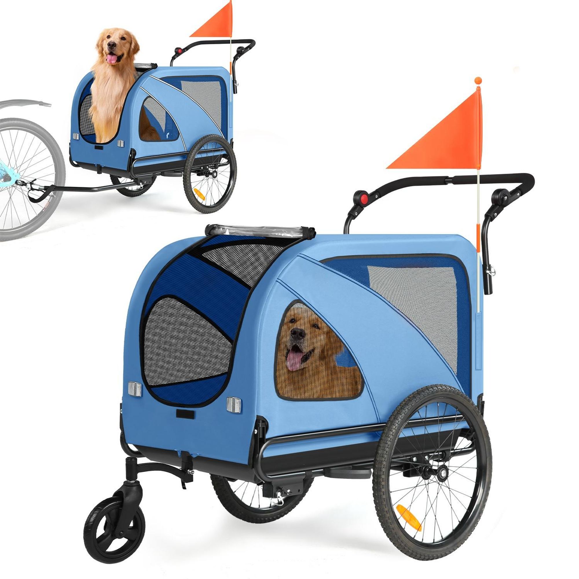 Sepnine 10202NS Remorque Vélo Chien 2-in-1 Bleu 110 lb