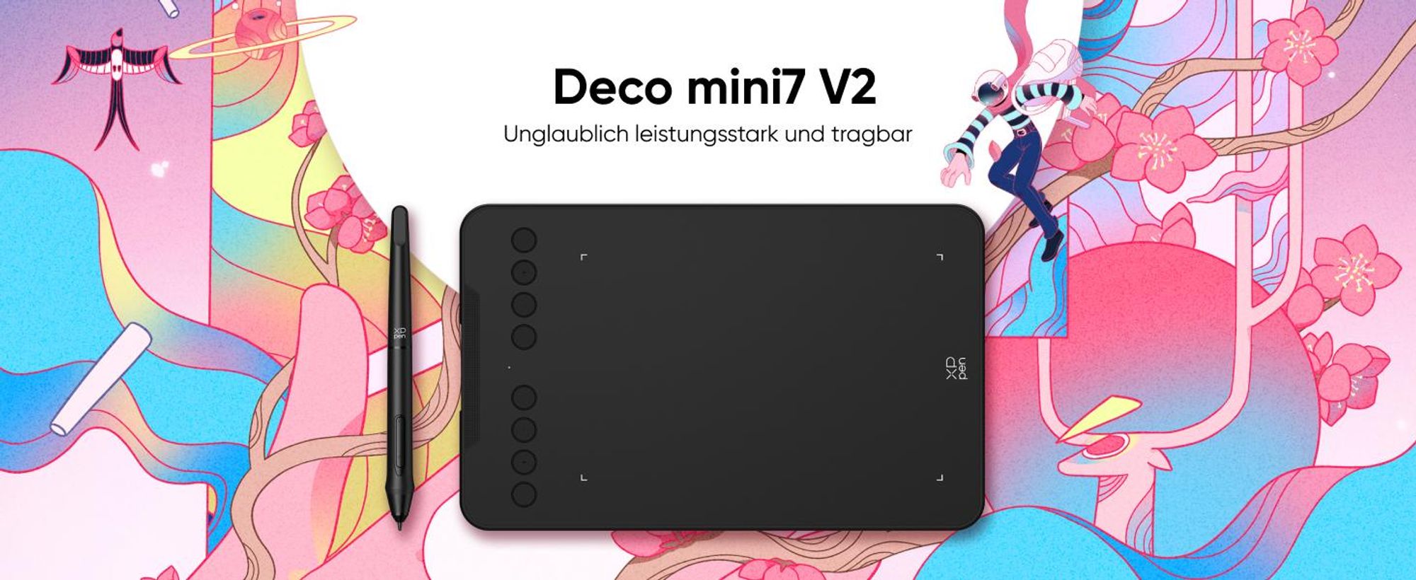 XP-PEN DECO MINI 7, Kabelgebunden, 5080 lpi, 177,8 x 111,1 mm, USB, 1 cm, Stift