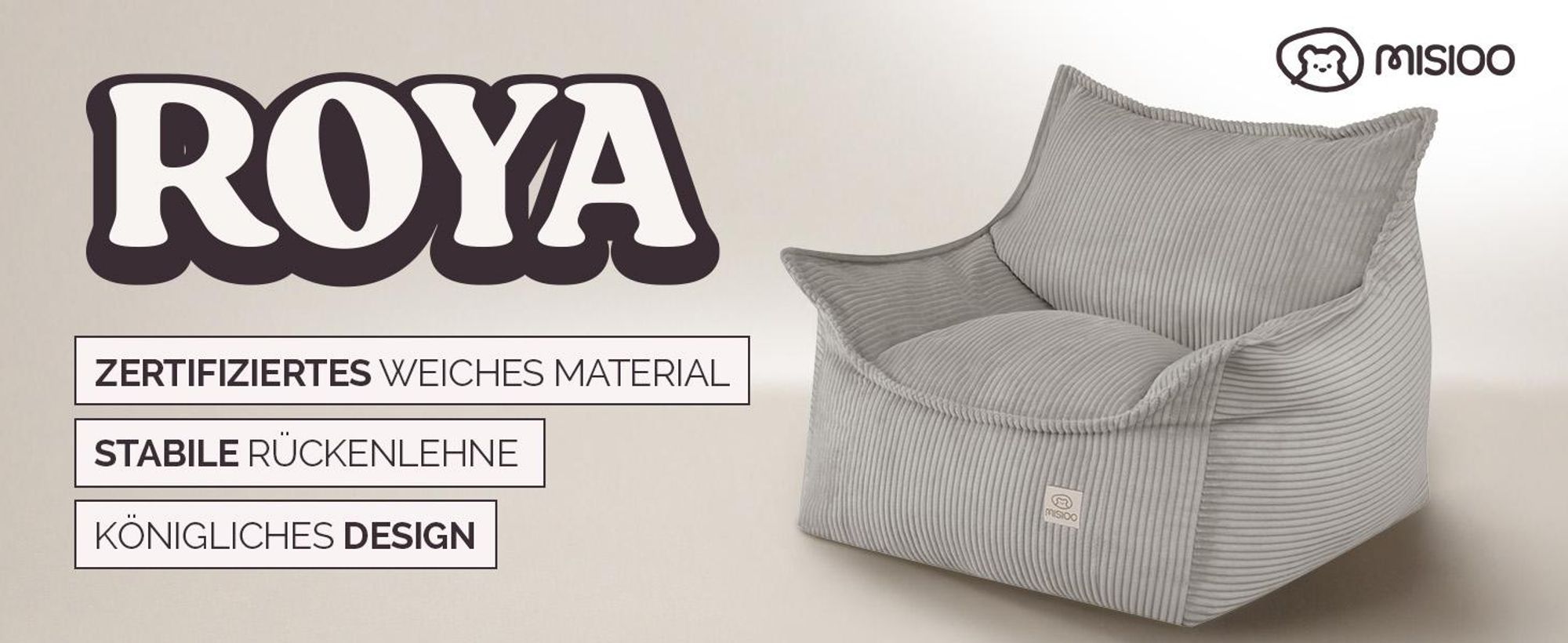 MISIOO Kinder Sessel Roya Cord – Kindersessel für Kinderzimmer, Weicher Sitzsack Kinder, Bodensessel Bean Bag Sofa, Premium Cord , 80x73x58 cm