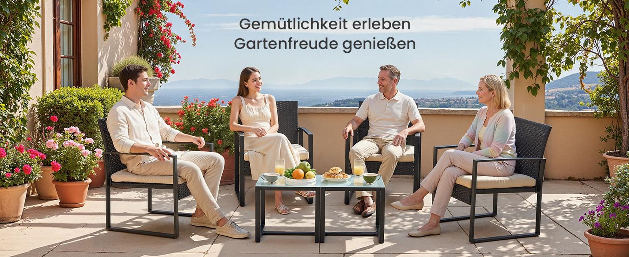 SONGMICS Balkonmöbel, aus PE-Polyrattan, Lounge-Set, Tisch und 2 Stühle GGF010M05