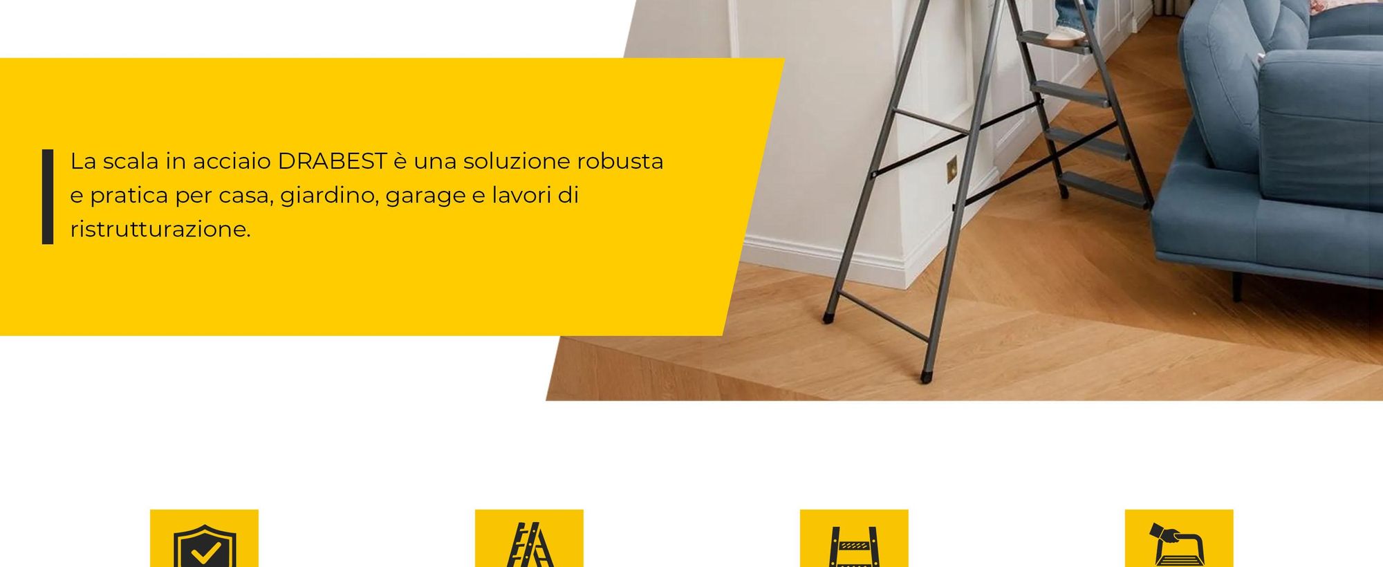 DRABEST | Scala - Scala in acciaio - Scala domestica - Scala a 6 gradini - Scaletta pieghevole - Acciaio - Universale - fino a 125 kg