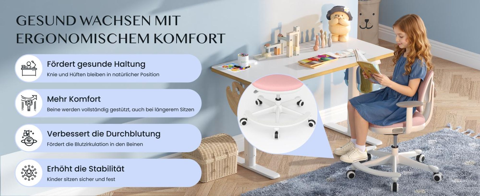 FLEXISPOT Kinderschreibtisch und Stuhl Set, elektrisch höhenverstellbar Schreibtisch, für Kinder ab 6 Jahren, mit 3 Speicherplätzen, Kindersicherung