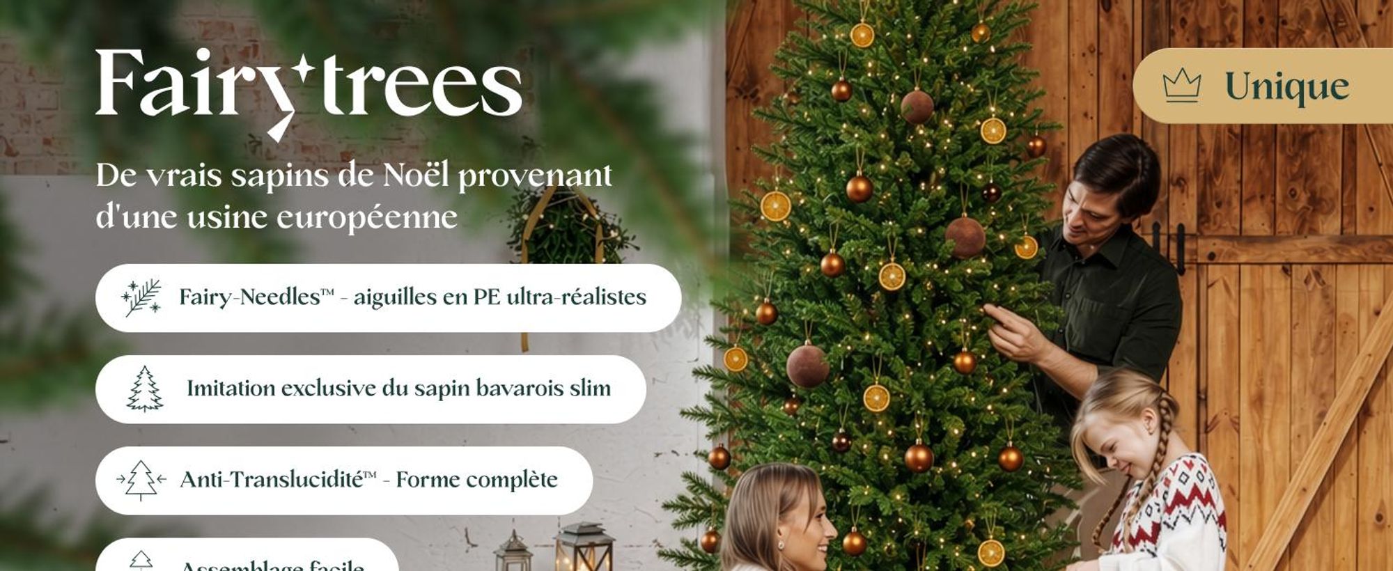 FairyTrees Sapin de Noël Artificiel 180cm Bavière Slim 100% PE Vert 100% PE Premium, artificiel, forme Slim, branches denses, réaliste, vert, Christmas Tree, fabriqué en UE, FT36
