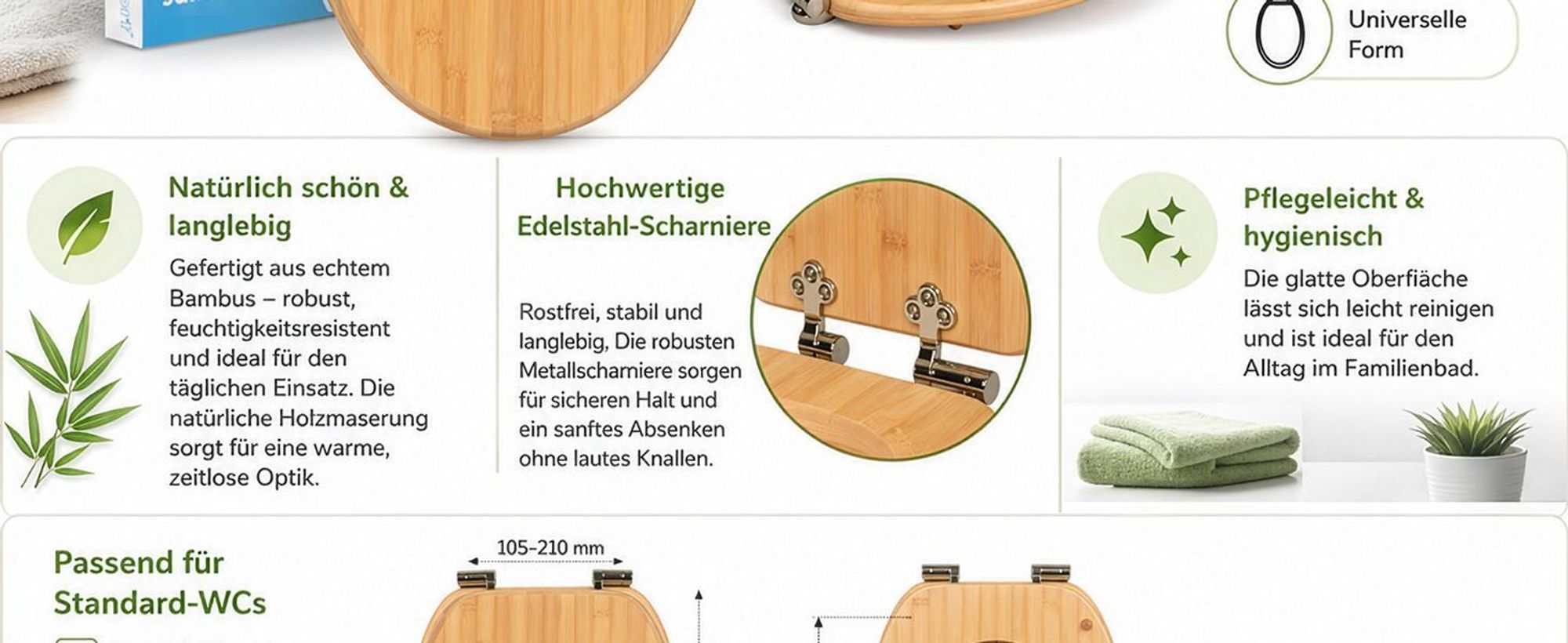 sanicomfort Bambus WC-Sitz Mit Absenkautomatik – Toilettendeckel Aus Echtholz, Soft-Close, Belastbar Bis 150 kg, Universell Passend, dark