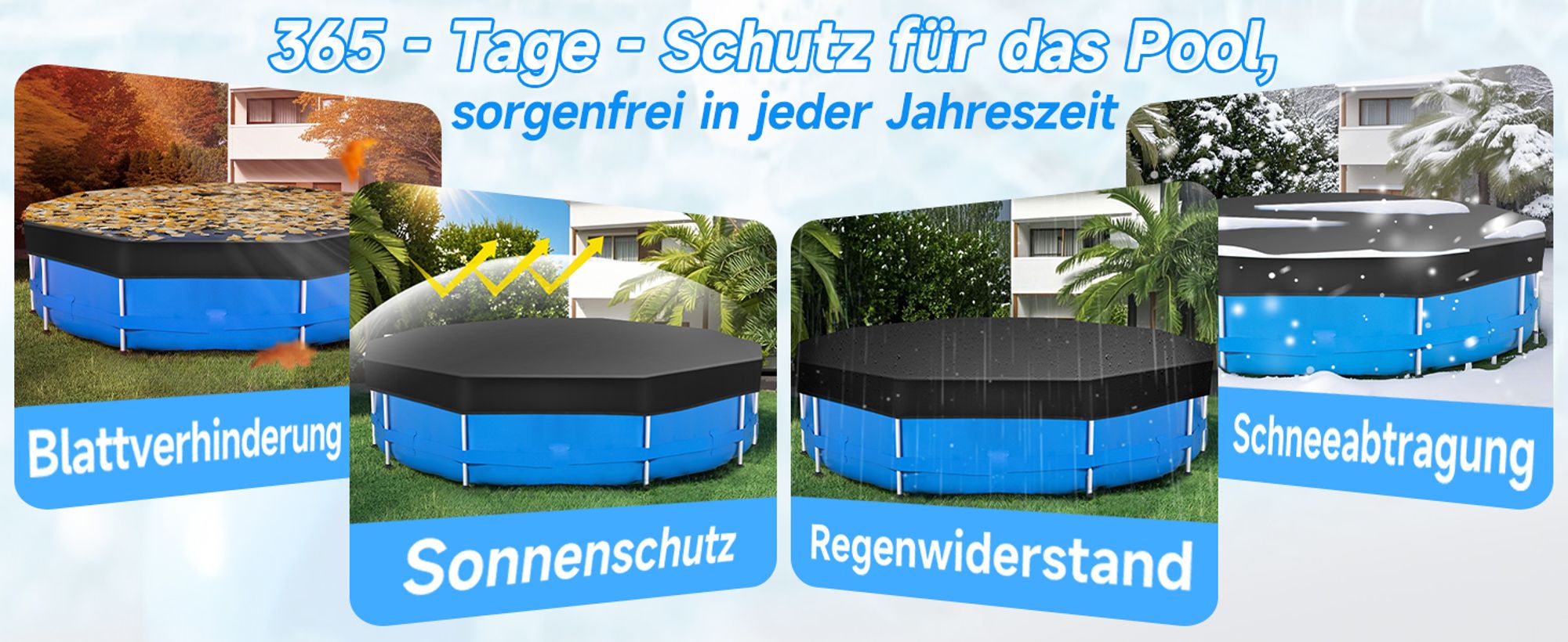 Sekey Poolabdeckung Rund Hochdichtes Abdeckplane für Stahlrahmenbecken, 366 cm, Schwarz