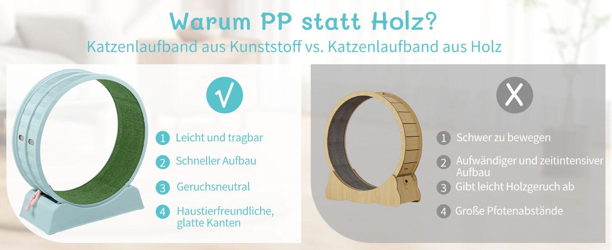 FCH Katzenlaufrad, Laufband für Katzen, Innendurchmesser 80cm, PP-Kunststoff, leise Laufband und Sicherheitsschloss-Design, Blau