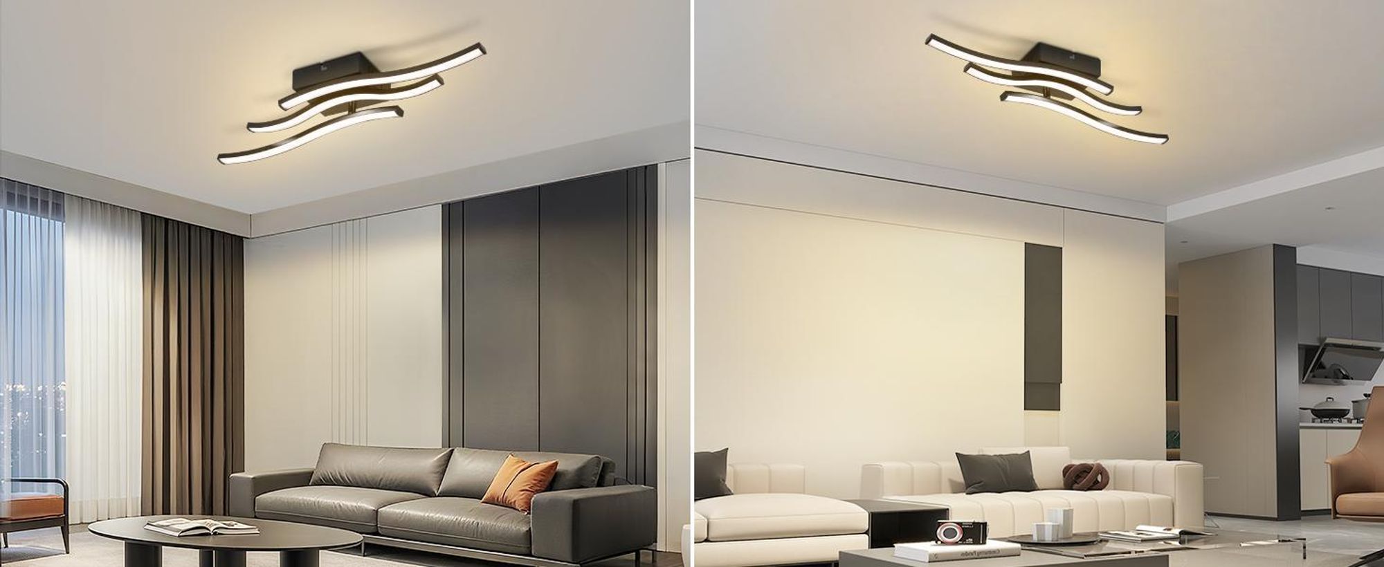 ZMH LED Deckenlampe Schlafzimmer Deckenleuchte Schlafzimmerlampe Schwarz 18W Wohnzimmerlampe 3000K Wellen Modern Küchenlampe Innen Warmweiß Flurlampe