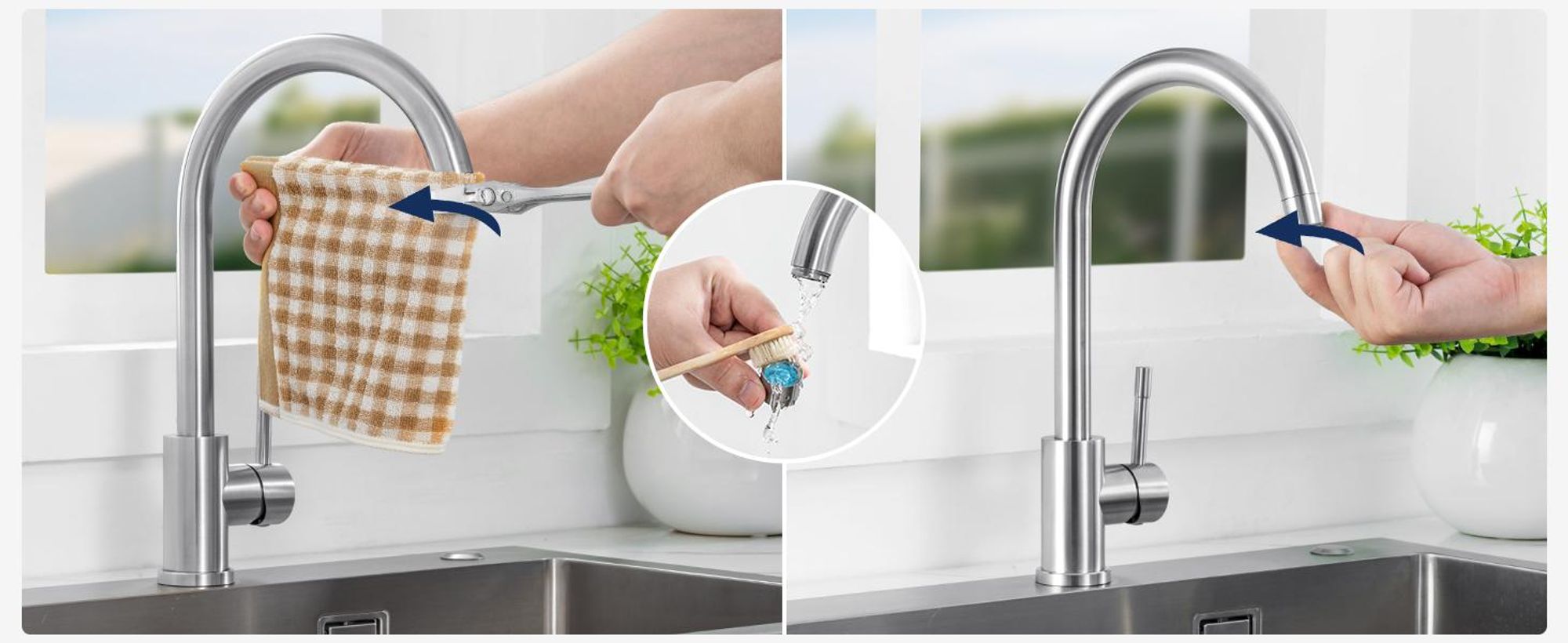 Wasserhahn Küchenarmatur, 360° Drehbar Spültischarmatur, Cecipa Niederdruck Küchenarmatur 304 Edelstahl, Armatur für Kleinspeicher, Gebürstet