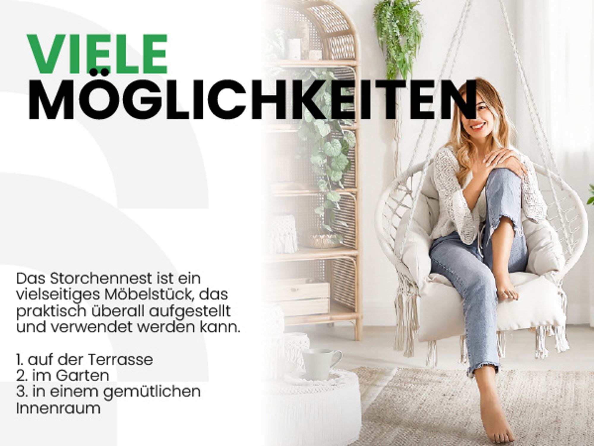 Hängesessel Garten Hängeschaukel Hängesitz Storchennest mit Kissen Grau für Terrasse