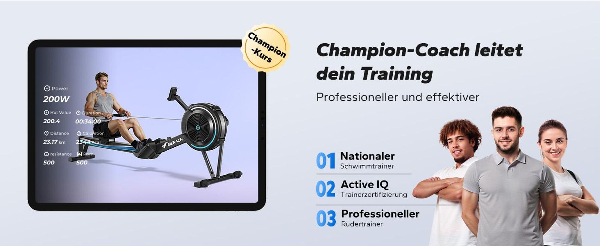 Klappbares Luftwiderstand Rudergerät Merach Bluetooth & LCD, ergonomischer Sitz, verstellbarer Tablet-Halter, bis 158 kg, NovaRow R50