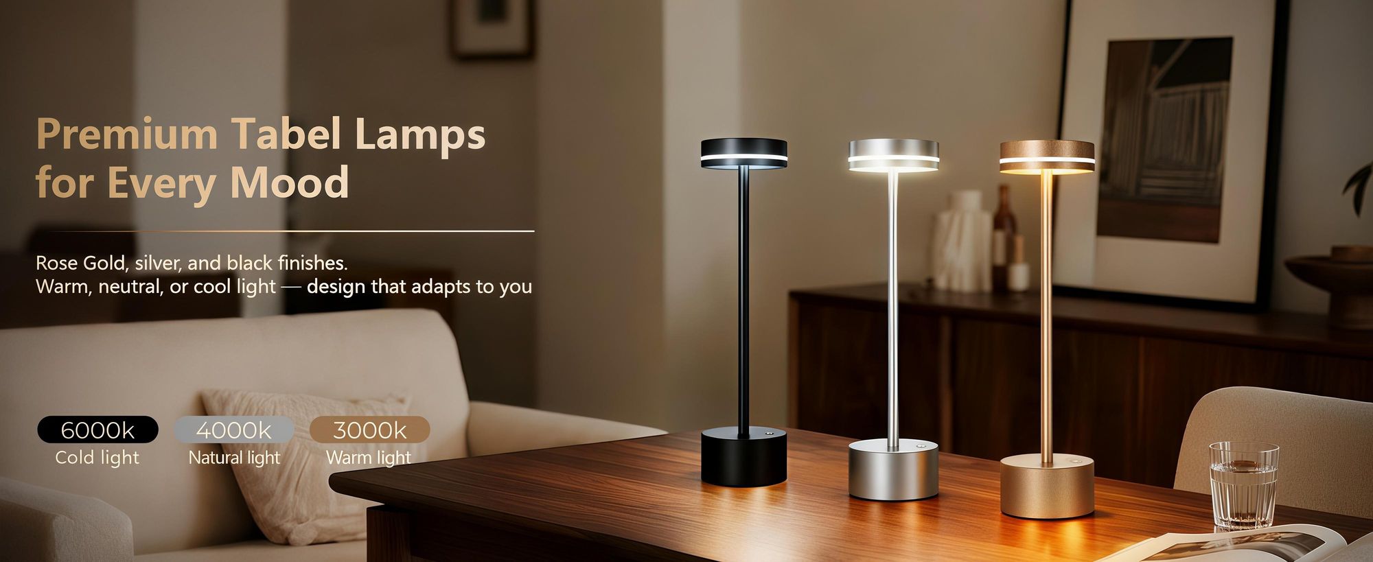2er LED Tischlampe Kabellos,1800mAh Touch Dimmbare Tischleuchte, USB Wiederaufladbar,3 Farbtemperatur Nachttischlampen, Augenschutz-Nachtlicht, Silber