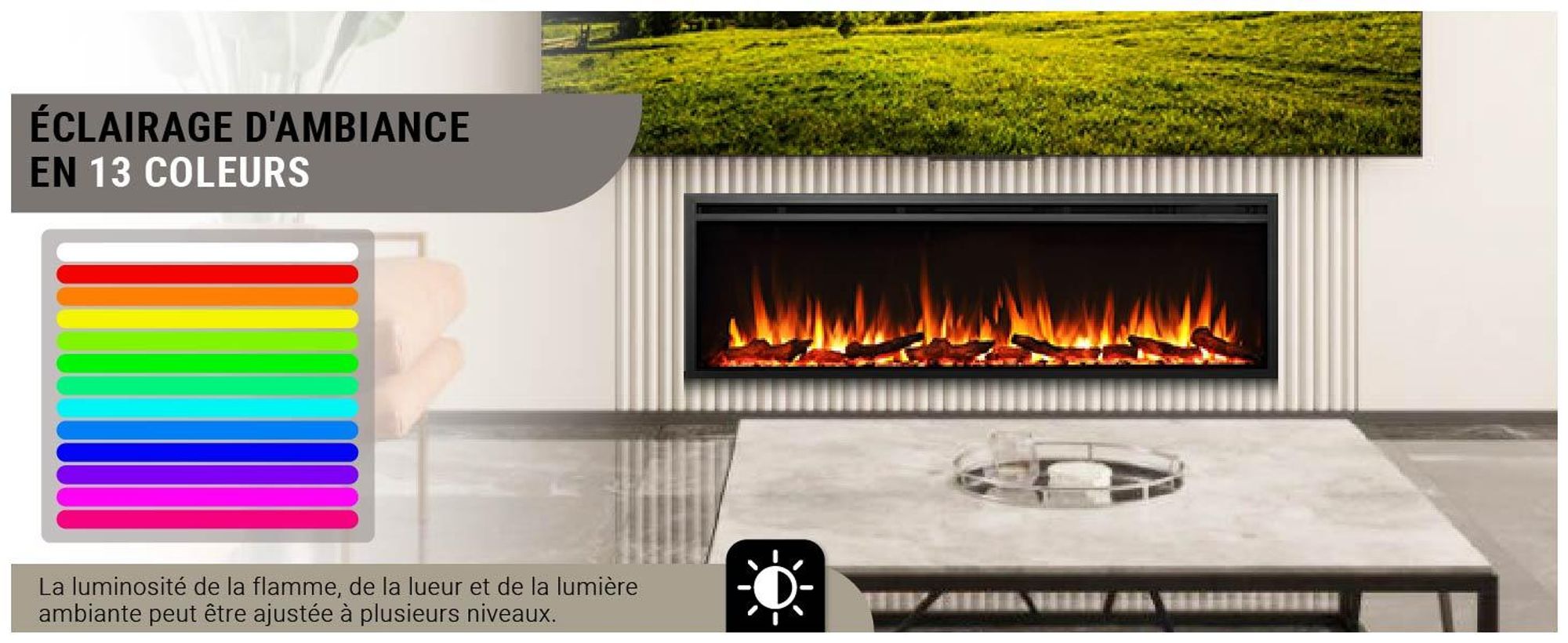 Cheminée électrique encastrable BALDERIA Atalanta 60 – Puissance de chauffage jusqu'à 1 500 W, noire