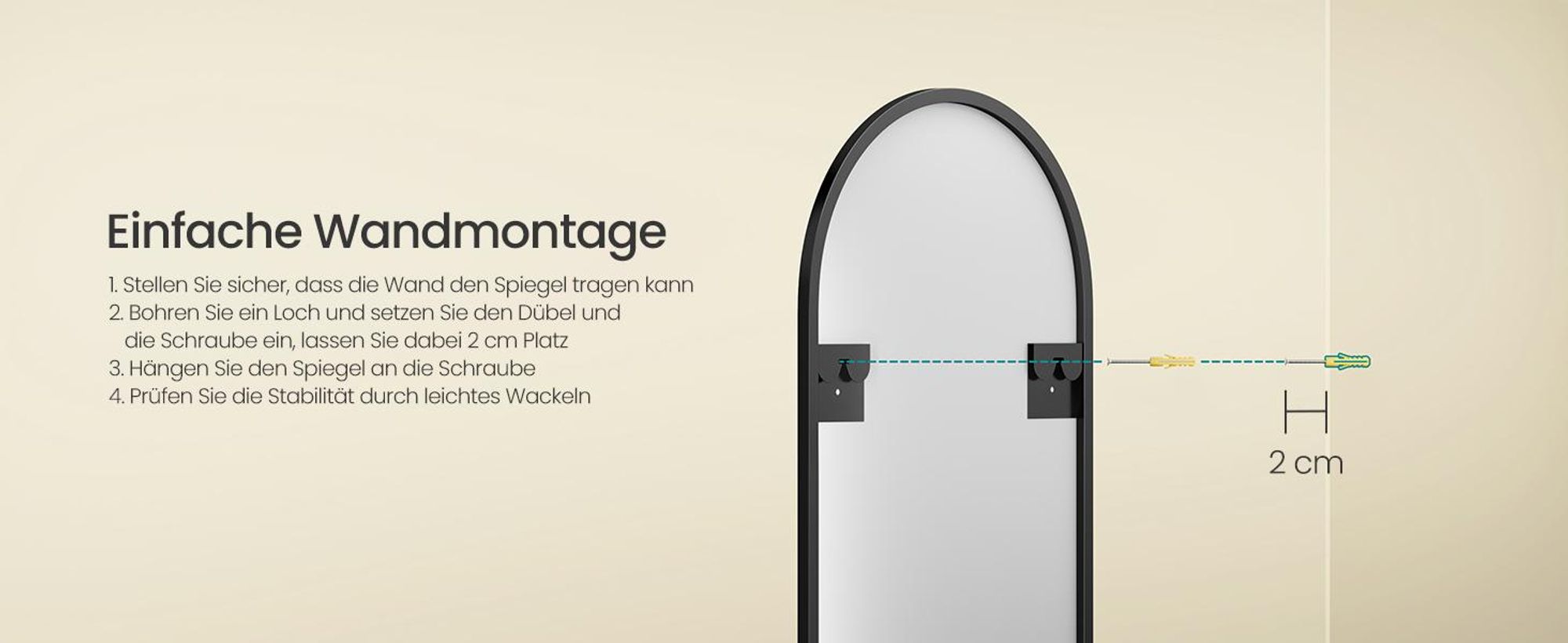 SONGMICS Ganzkörperspiegel mit Vergrößerungsspiegel, Sicherheitsglas, gewölbt, 150 x 40 cm, schwarz
