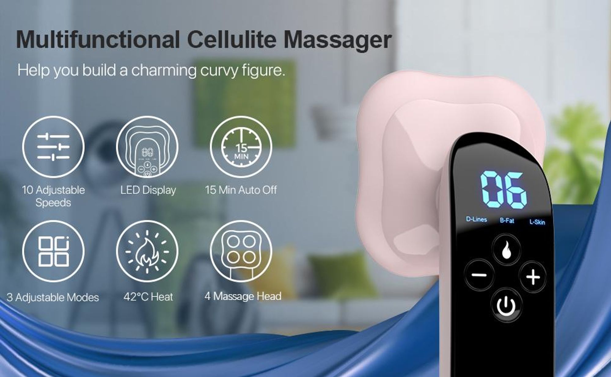 Cellulite-Massagegerät gegen Lipödem, Handmassagegerät mit  4 Massageköpfen, geeignet für Bauch, Taille, Arme, Beine und Gesäß (Roségold)