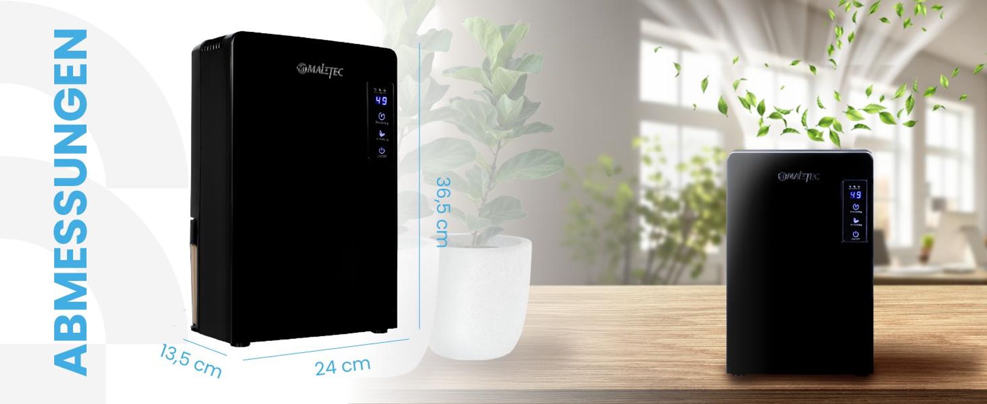Luftentfeuchter elektrisch Lufttrockner mit Timer Maltec Dh-2200 Auto-Abtaufunktion , 2,2l Kapazität  Weiss effizient 90W