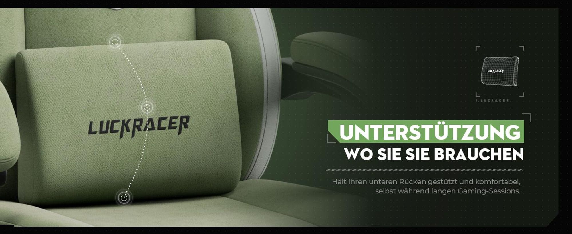 LUCKRACER Gaming Stuhl, Bürostuhl mit verbundenen Armlehnen, Memory-Schaum-Kissen, 90–155° Neigungswinkel und Fußstütze, strapazierfähigem Funktionsge