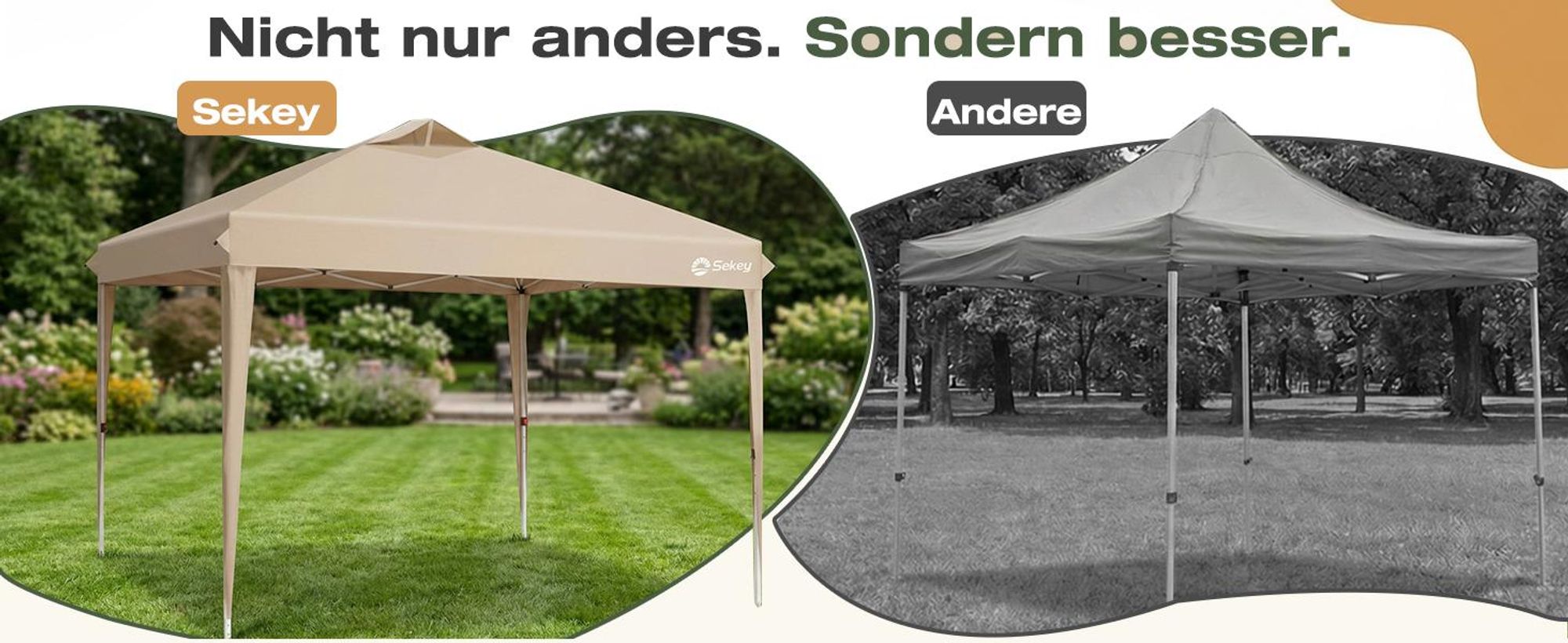 Sekey Faltpavillon 3x3 m Pop Up Gartenpavillon wasserdicht winterfest inkl 4 Seitenteilen Partyzelt für Garten Terrasse, Taupe